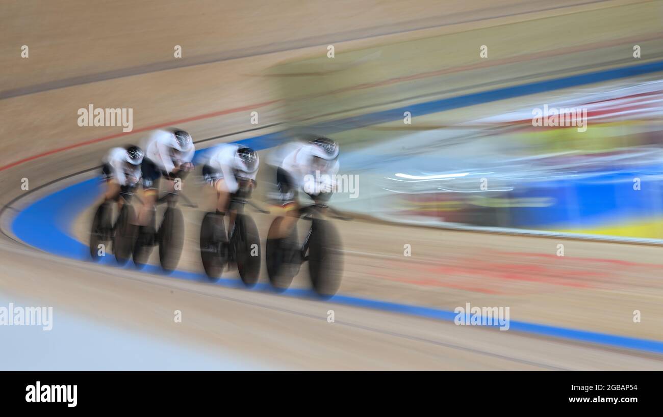 Izu, Japan. 03rd Aug, 2021. Cycling/Track Olympics, 4000m team pursuit