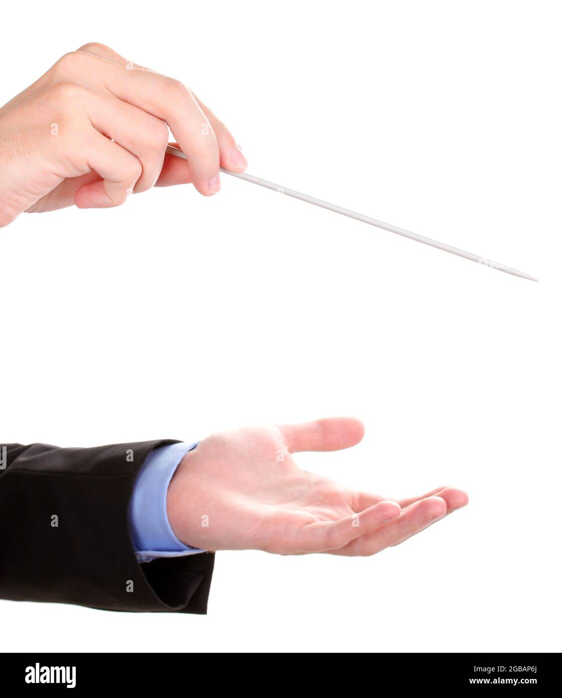 Music conductor hands with baton isolated on white Stock Photo Alamy