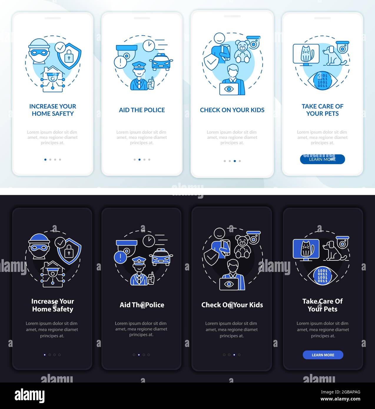 Home safety onboarding mobile app page screen set Stock Vector Image ...