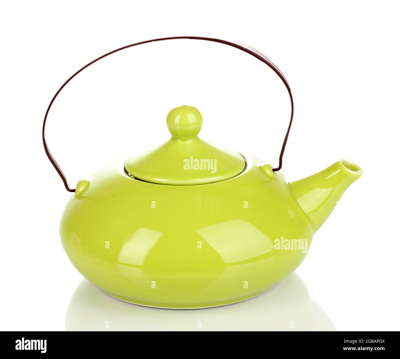 Green teapot isolated on white Stock Photo Alamy