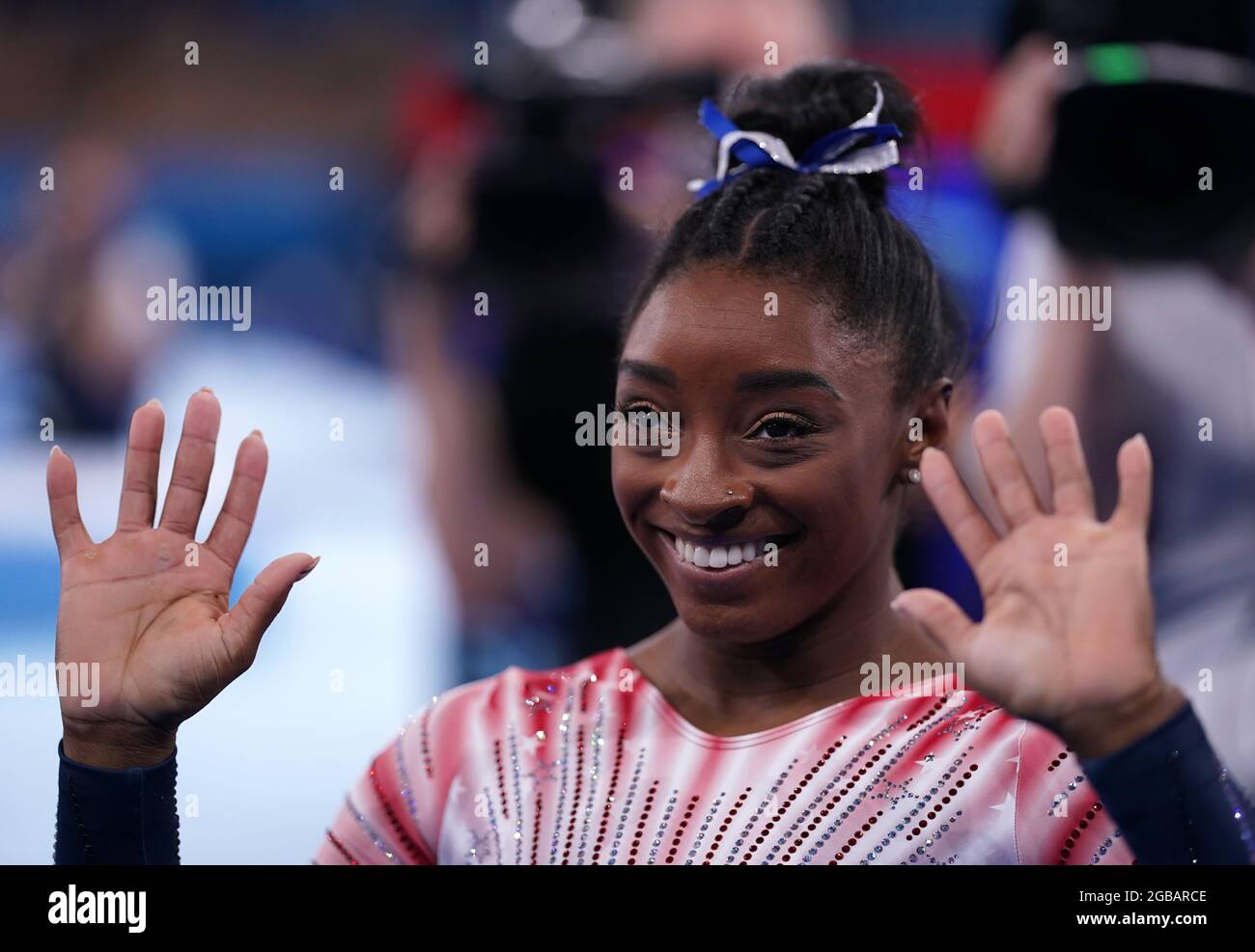 USA's Simone Biles in the Women's Beam Final at Ariake Gymnastic Centre