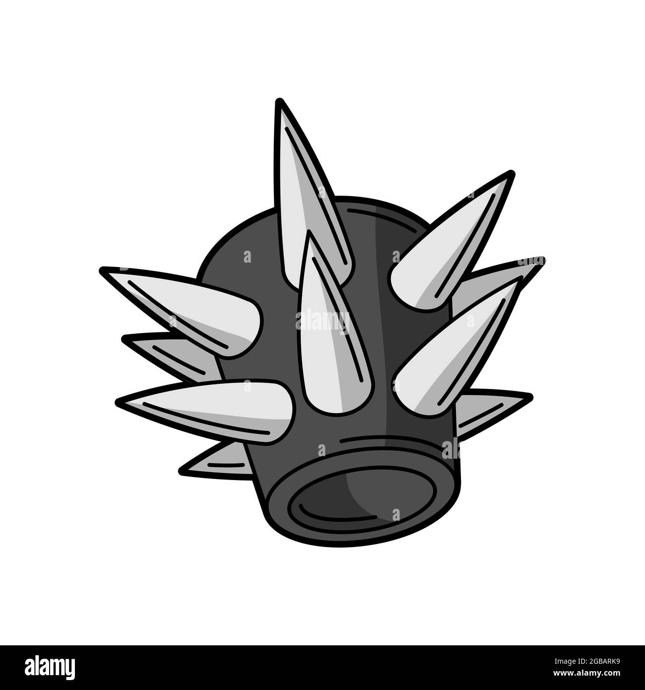 Illustration of spiked wristband. Teenage creative accessory. Youth subculture symbol in cartoon style. Stock Vector