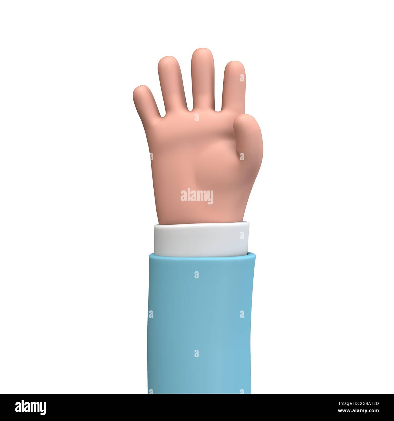 Cartoon 3D hand showing number 4 with fingers. 3D Rendering. Stock Photo