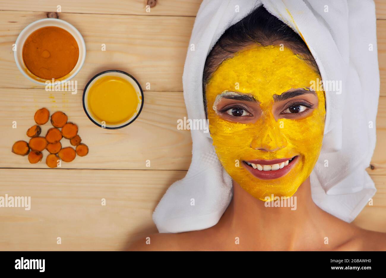 A young woman's face with home made face mask applied for skin care