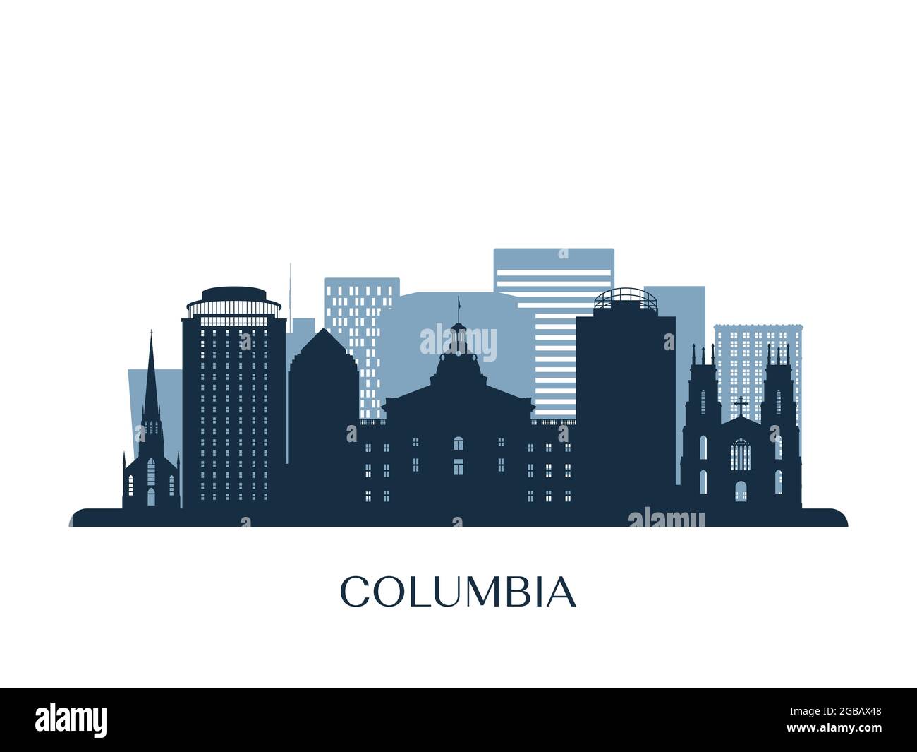 Columbia skyline, monochrome silhouette. Vector illustration Stock
