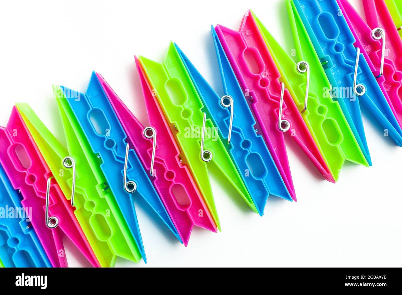 clothespins texture on an isolated white background Stock Photo