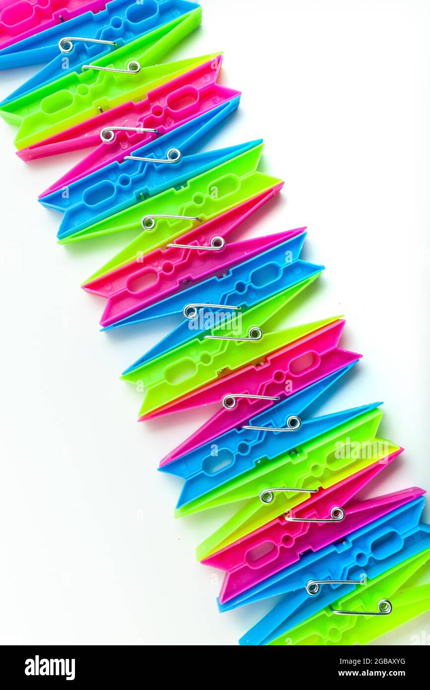 clothespins texture on an isolated white background Stock Photo
