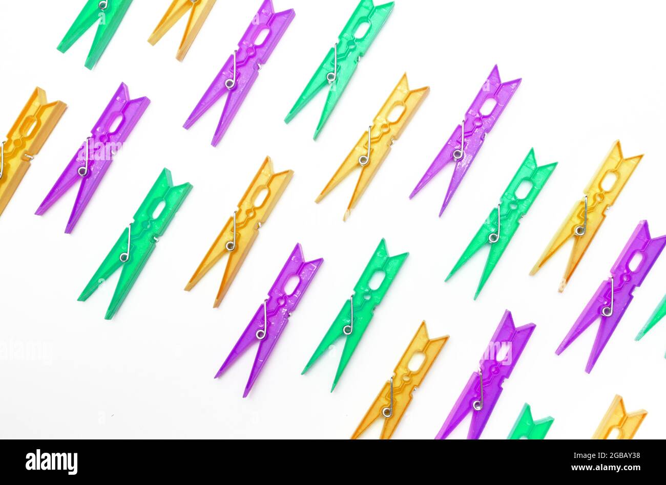clothespins texture on an isolated white background Stock Photo