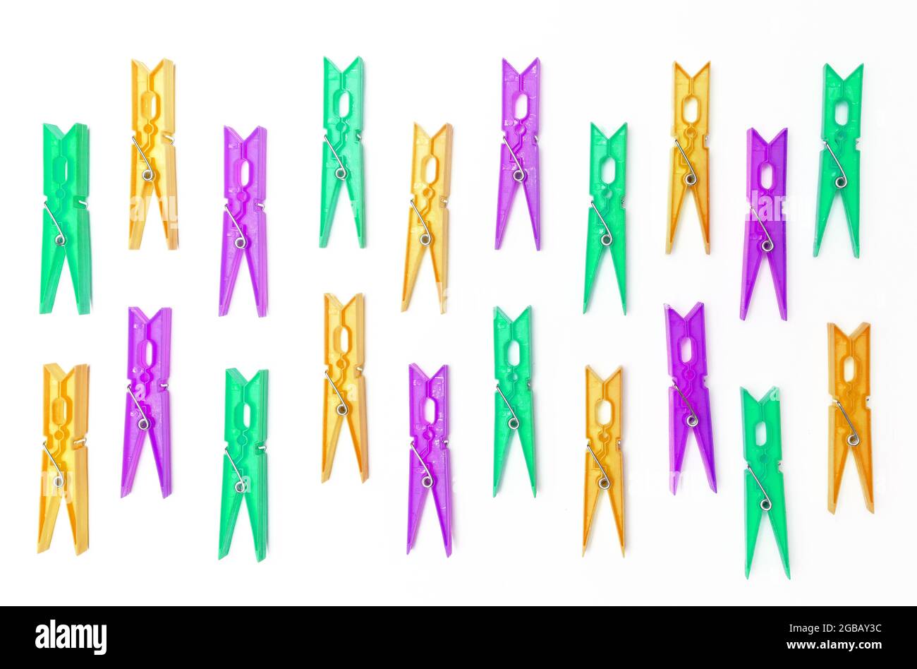 clothespins texture on an isolated white background Stock Photo