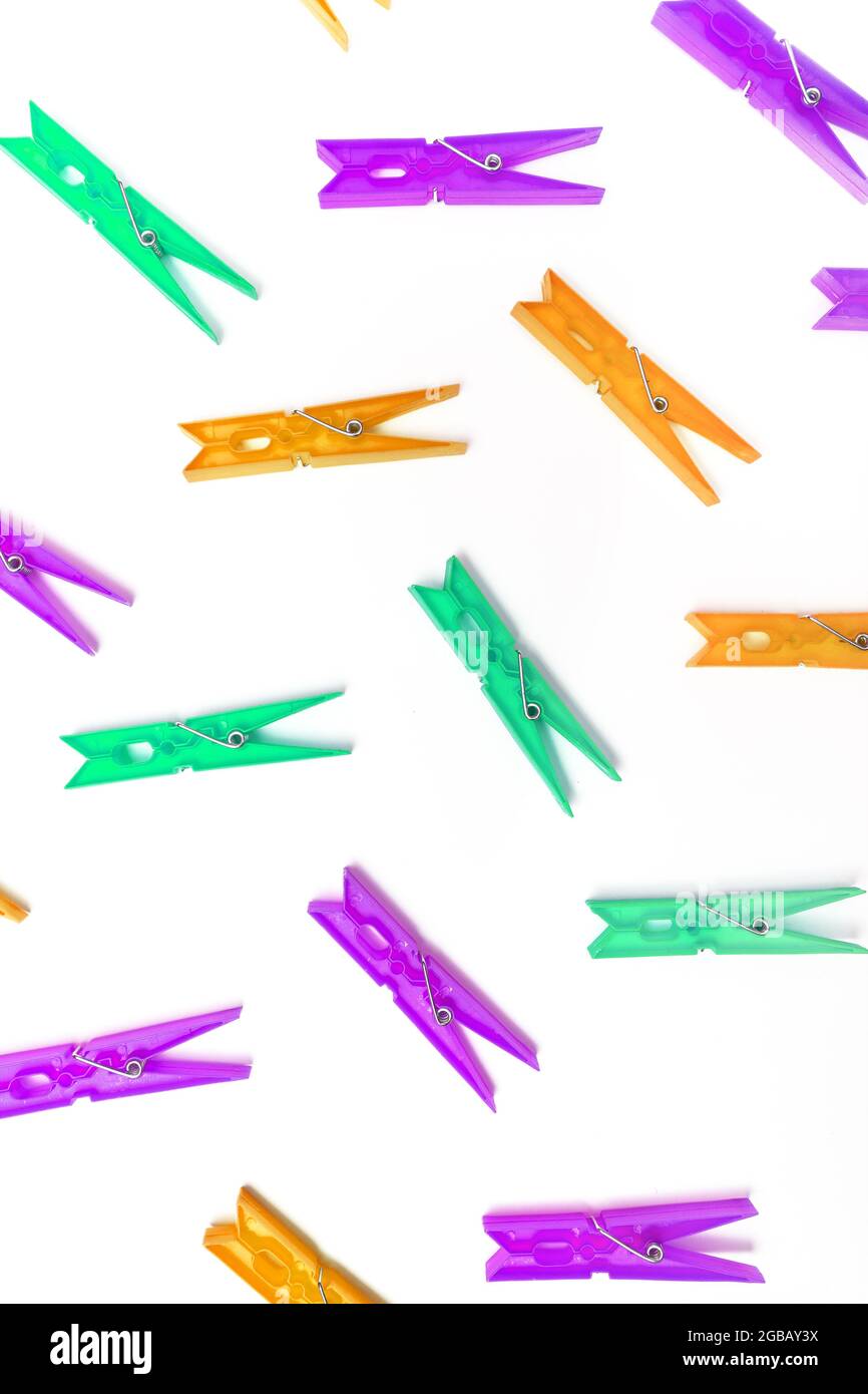 clothespins texture on an isolated white background Stock Photo