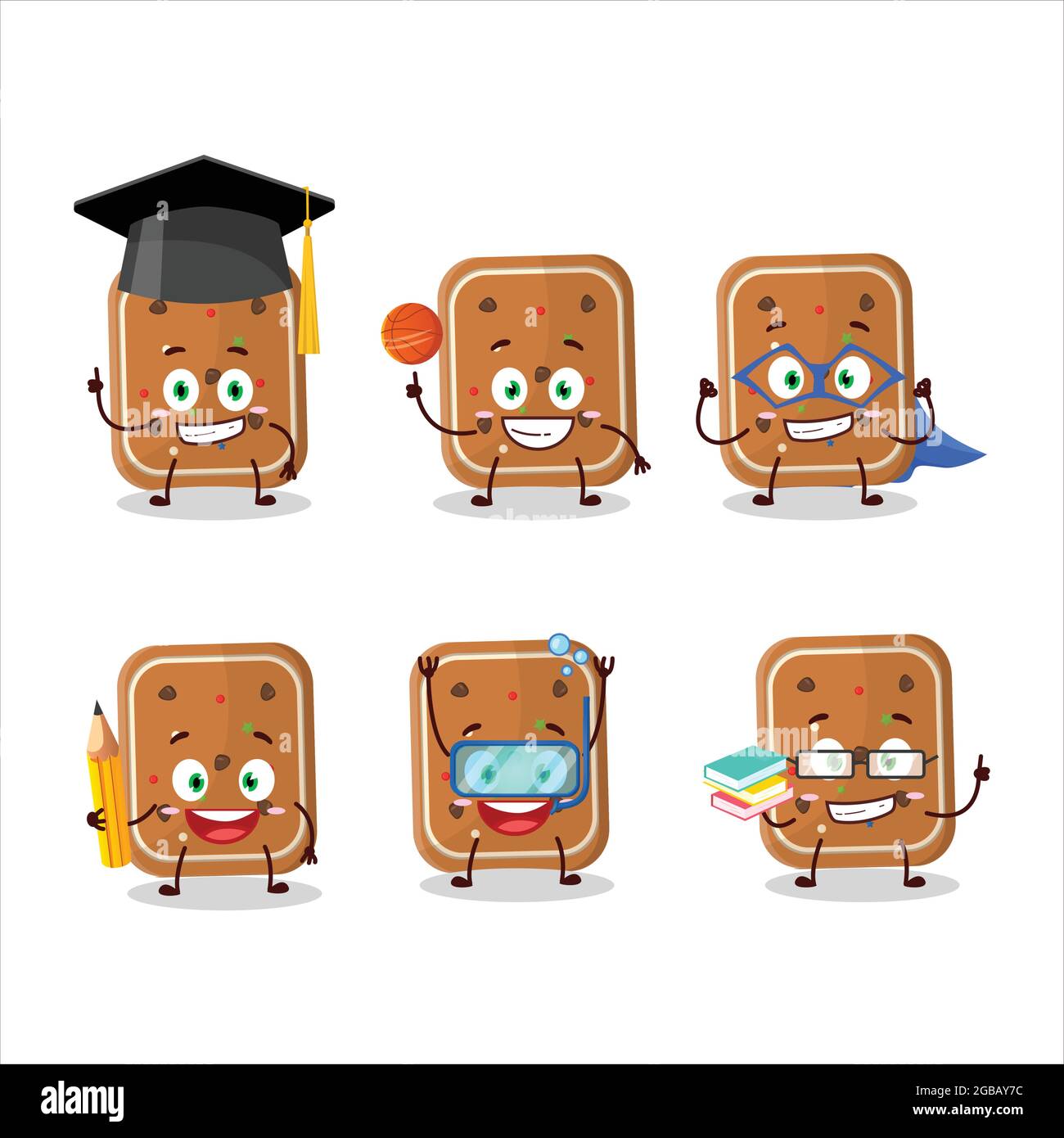 School student of gingerbread cartoon character with various ...