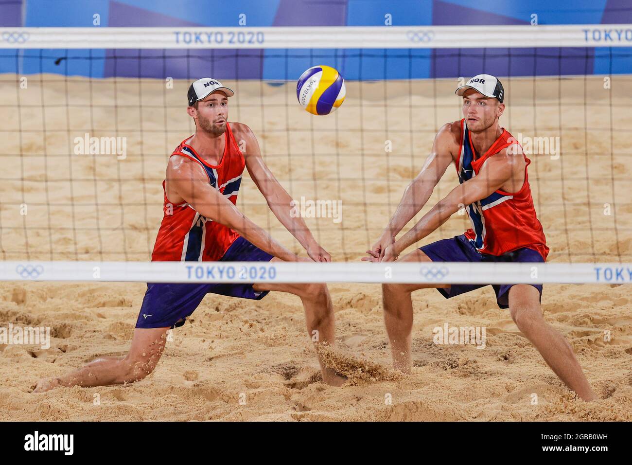 TOKYO, JAPAN - AUGUST 1: Anders Bermtsen Mol of Norway and Christian Sandlie Sorum of Norway competing on Men's Round 16 during the Tokyo 2020 Olympic Games at the Shiokaze Park on August 1, 2021 in Tokyo, Japan (Photo by Pim Waslander/Orange Pictures) NOCNSF Stock Photo