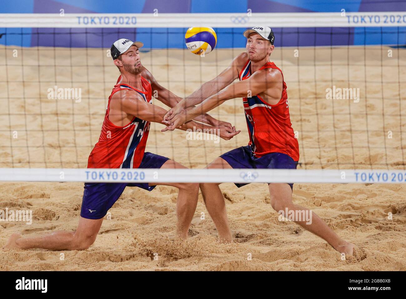 TOKYO, JAPAN - AUGUST 1: Anders Bermtsen Mol of Norway and Christian Sandlie Sorum of Norway competing on Men's Round 16 during the Tokyo 2020 Olympic Games at the Shiokaze Park on August 1, 2021 in Tokyo, Japan (Photo by Pim Waslander/Orange Pictures) NOCNSF Stock Photo