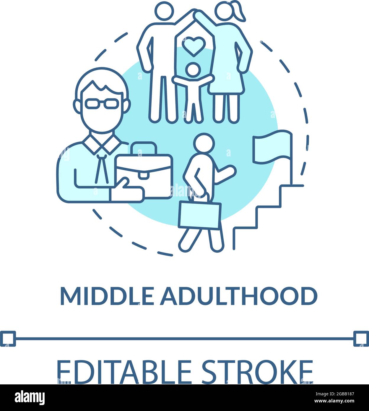 Middle adulthood development concept icon Stock Vector