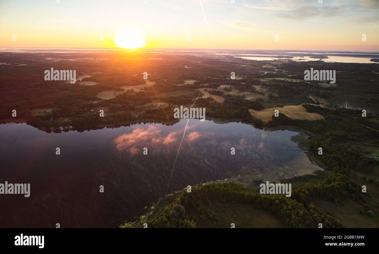 Fresh morning landscape background aerial above drone view Stock Photo