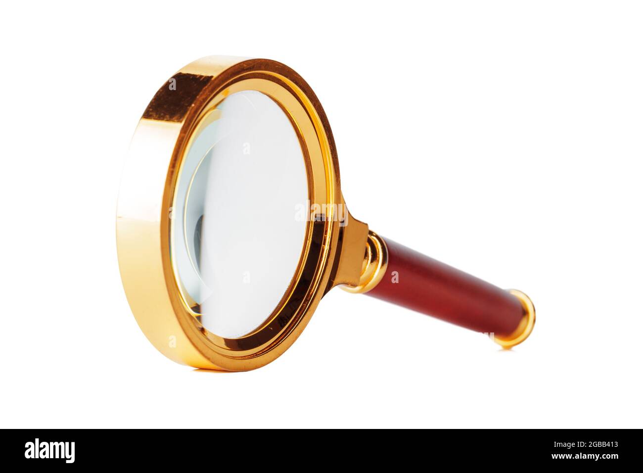 Gold Magnifying glass isolated on white background Stock Photo - Alamy