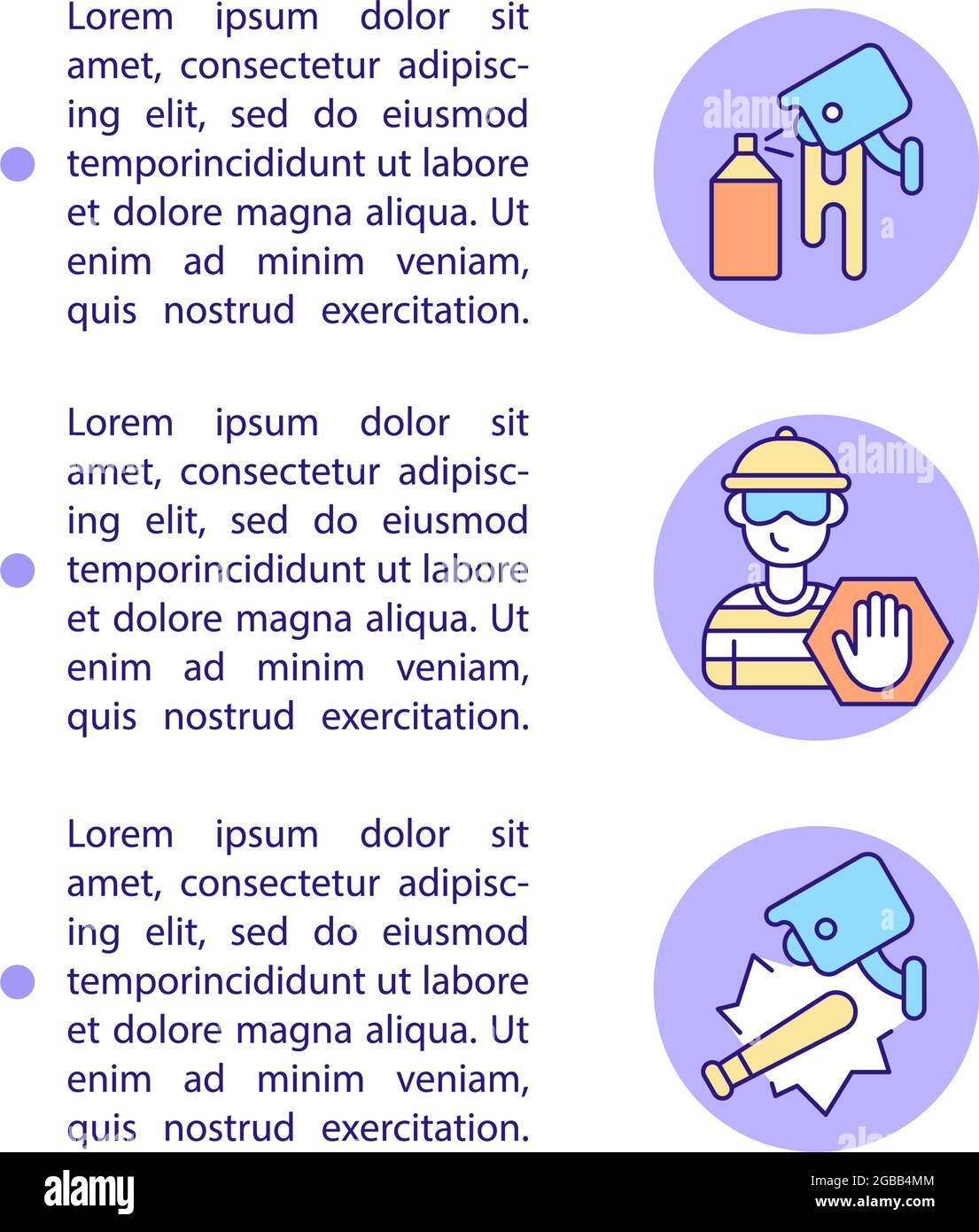 Vandalism protection concept line icons with text Stock Vector