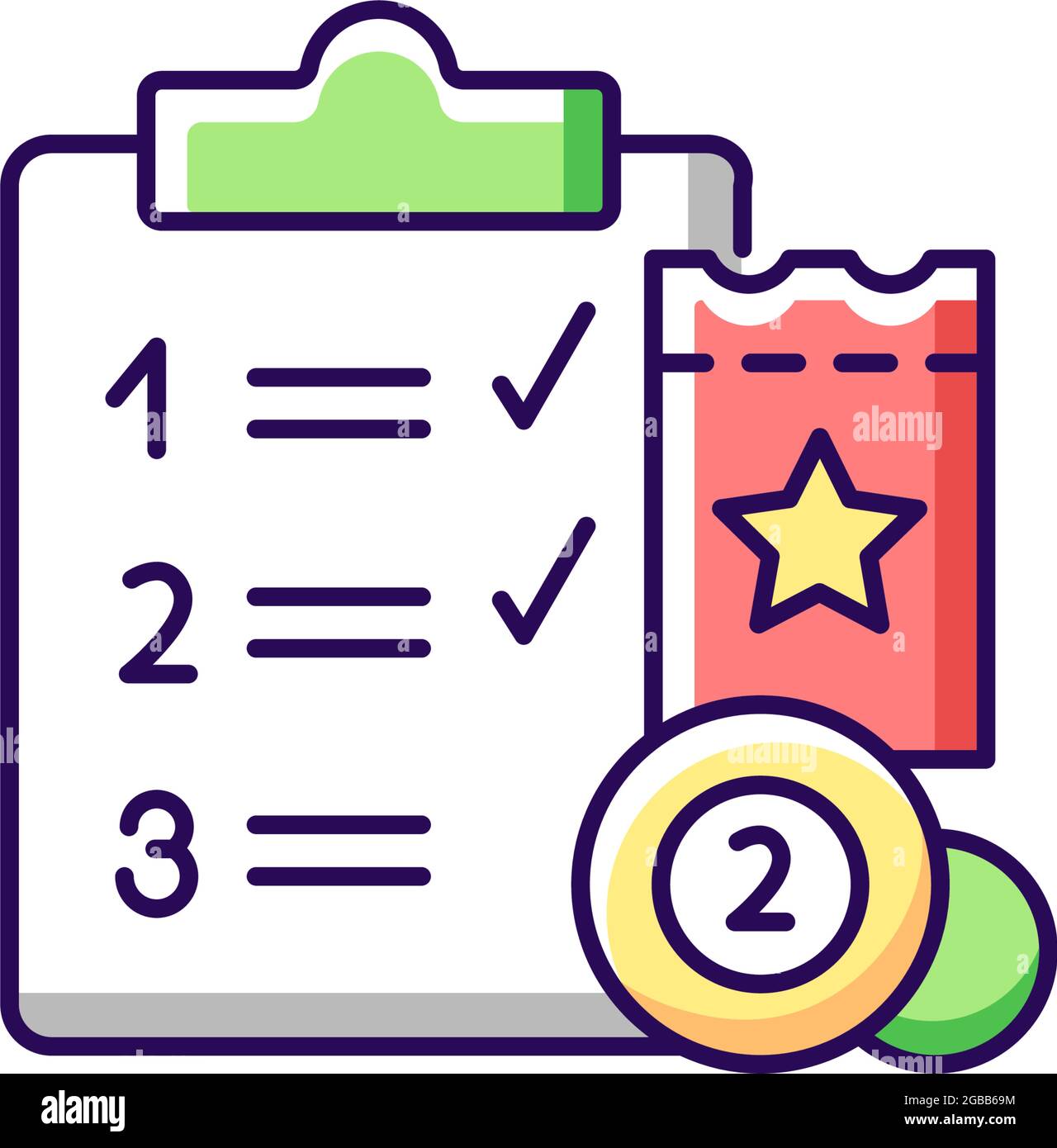 Lottery session program RGB color icon Stock Vector