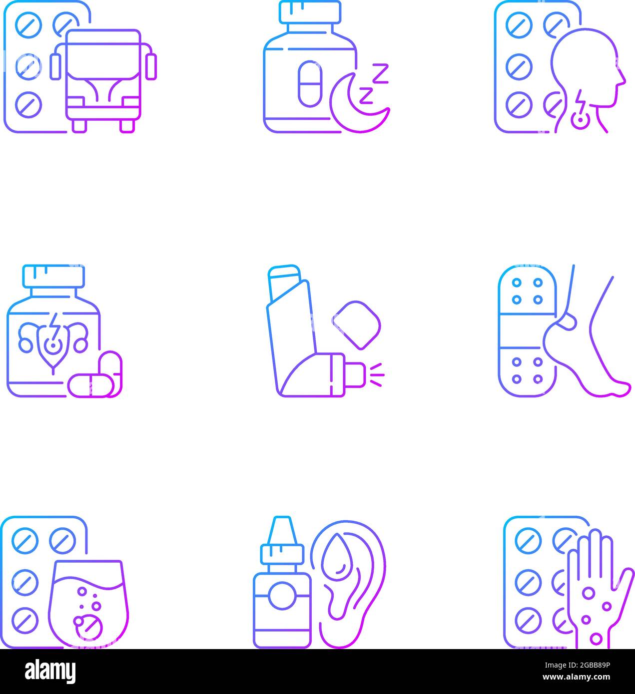 Pharmaceutical drugs gradient linear vector icons set Stock Vector