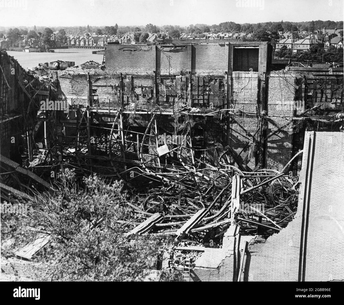 Bomb Damaged WARNER BROTHERS - FIRST NATIONAL TEDDINGTON FILM STUDIOS in England following V2 Rocket Attack in July 1944 Stock Photo