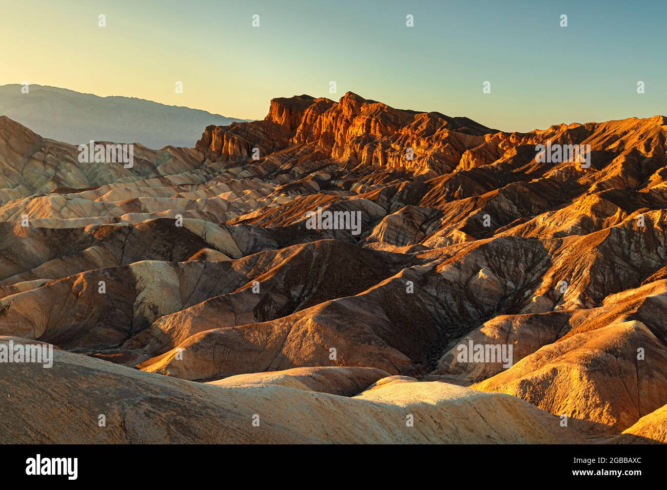 Zabriskie Point at sunrise, Death Valley National Park, California, United States of America, North America Stock Photo