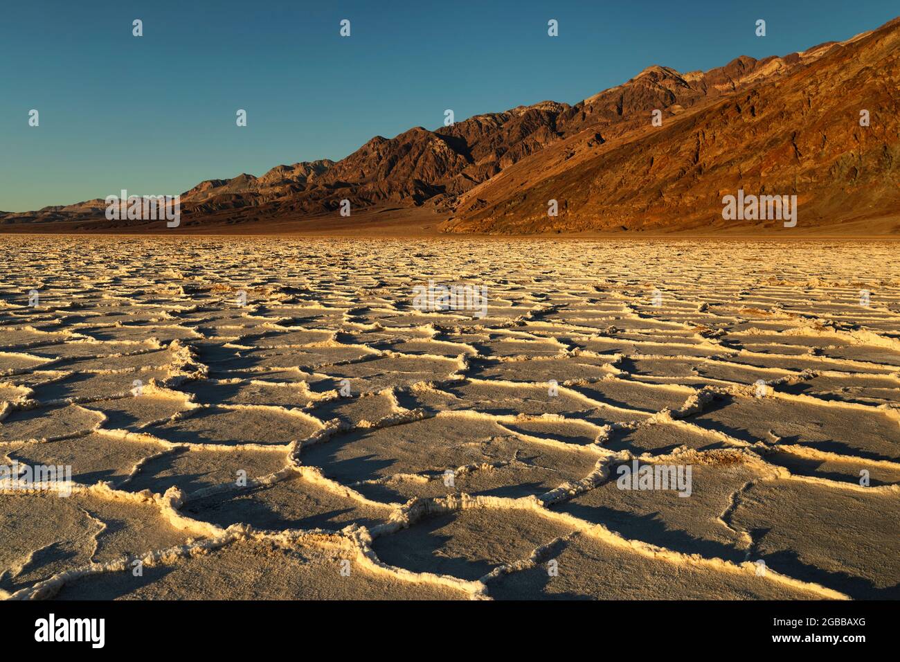 Badwater Basin at sunset, Death Valley National Park, California, United States of America, North America Stock Photo