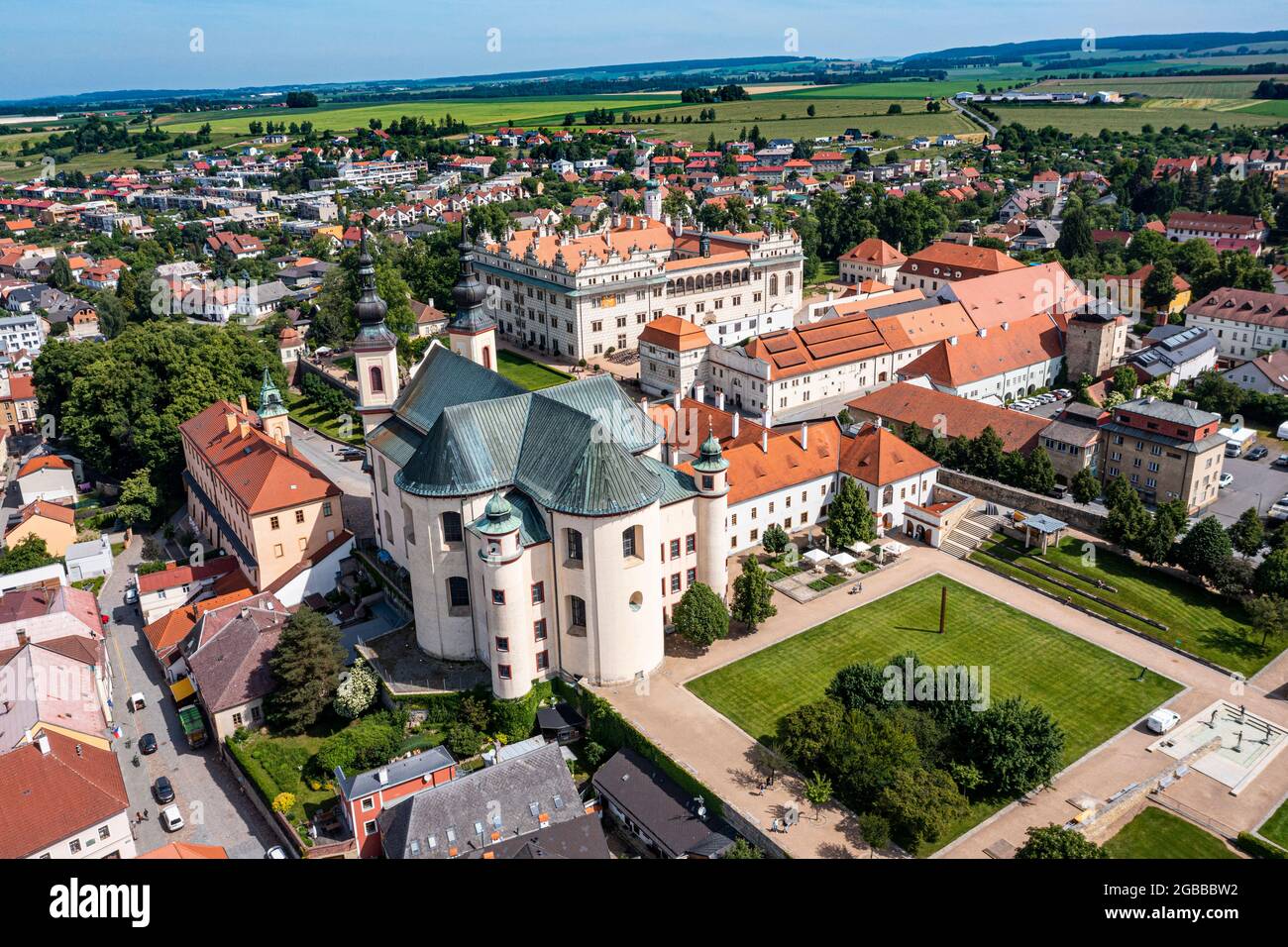 Aerial of the Renaissance chateau in Litomysl, UNESCO World Heritage Site, Czech Republic, Europe Stock Photo