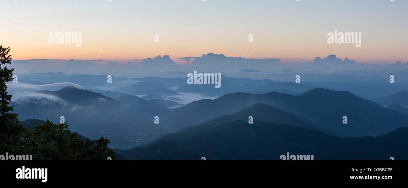 Beautiful fog scenery on Bohyeonsan Mountain in Youngcheon, Korea Stock Photo