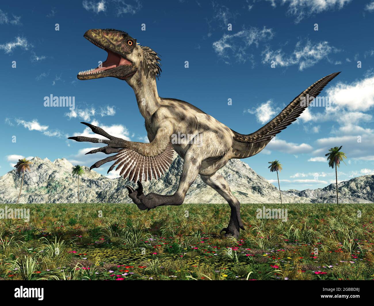 dinosaur-deinonychus-in-a-landscape-stock-photo-alamy