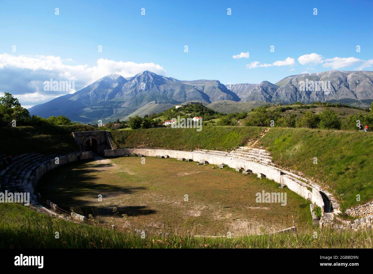 Afternoon light at Alba Fucens Roman Amphiteather, Abruzzo, Italy, Europe Stock Photo
