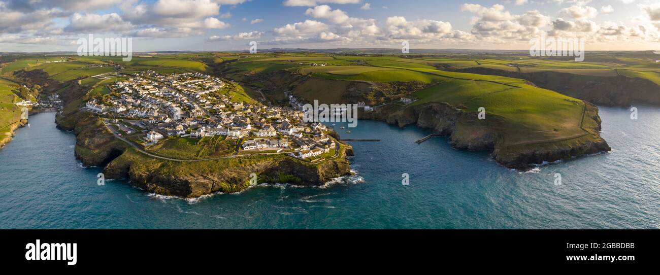Aerial view of Port Isaac and surrounding coastline, North Cornwall, England, United Kingdom, Europe Stock Photo