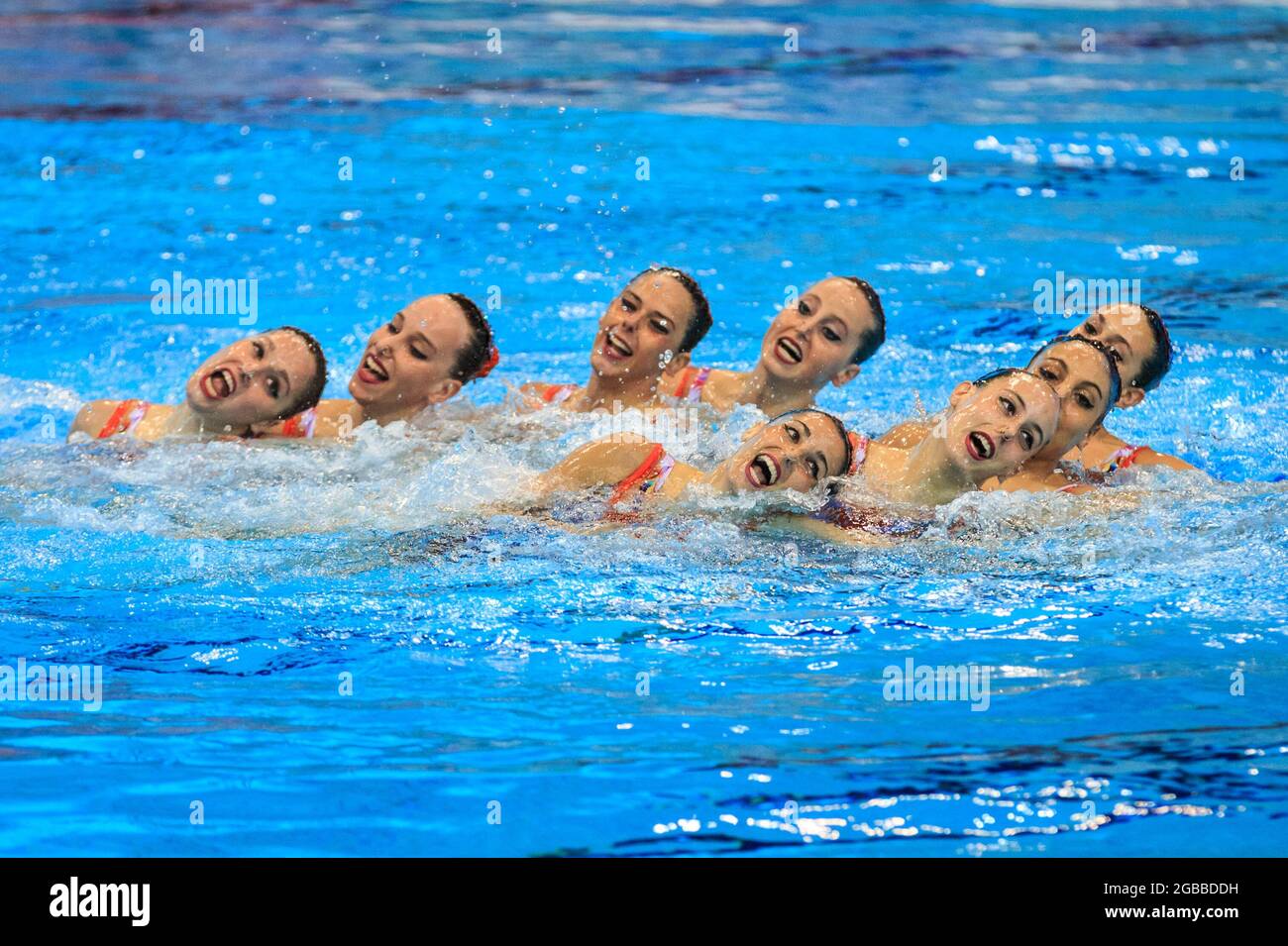 Team Spain perform their artistic swimming (synchronised swimming) routine at the European