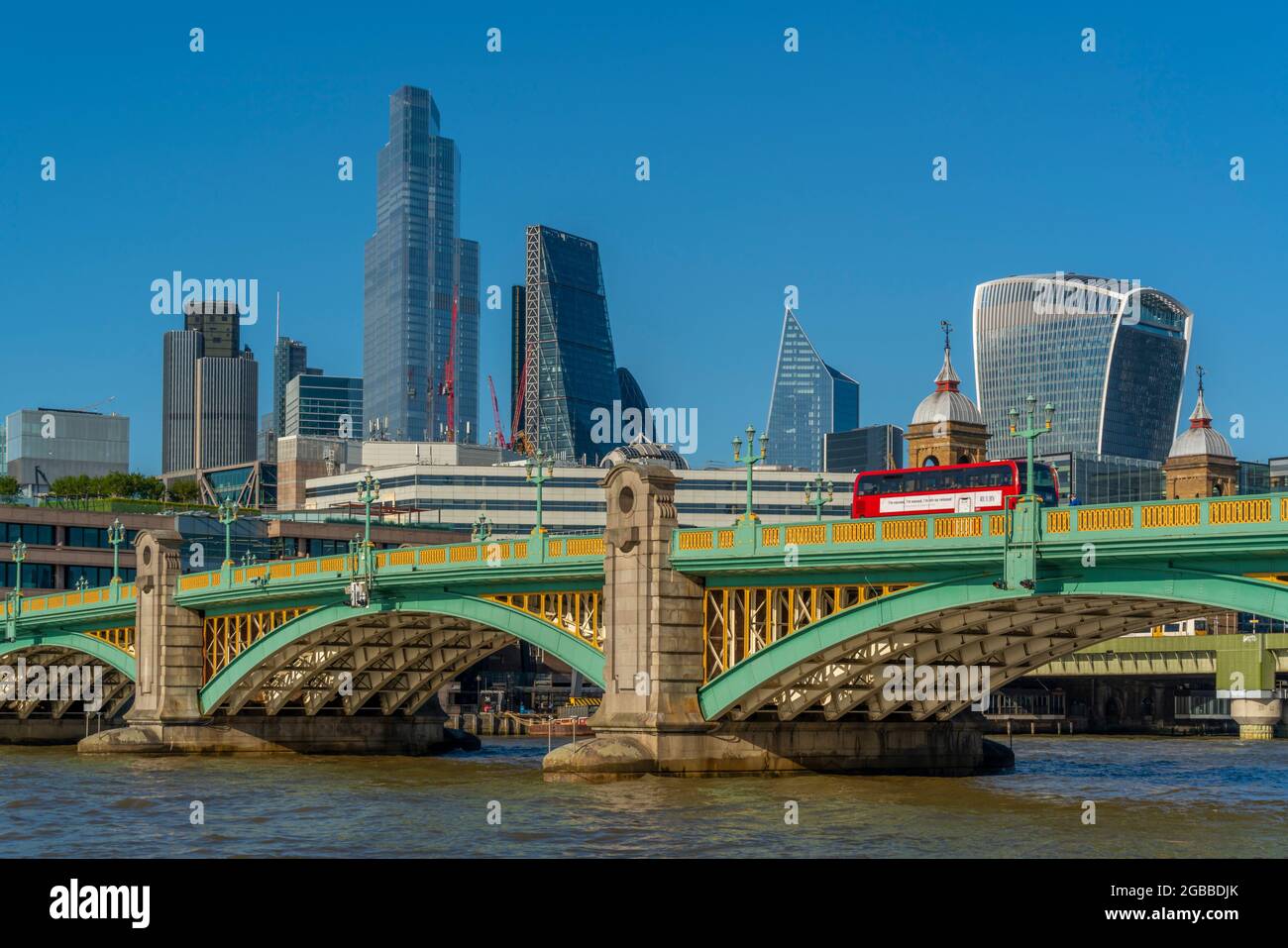 View of Southwark Bridge and the City of London in the background, London, England, United Kingdom, Europe Stock Photo