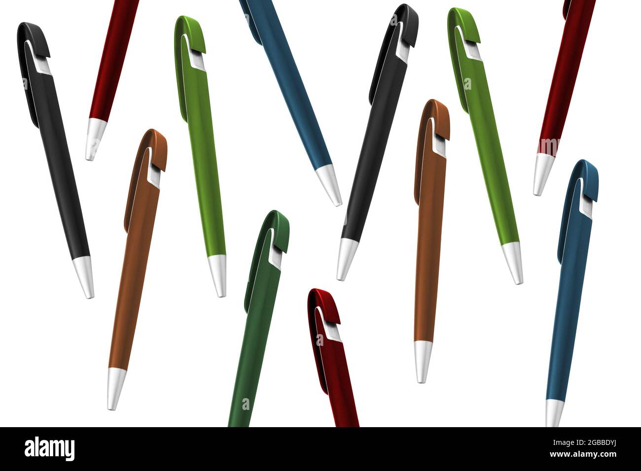 texture of multi-colored ballpoint pens on an isolated white background ...
