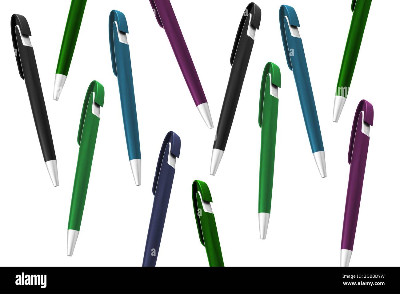 texture of multi-colored ballpoint pens on an isolated white background ...