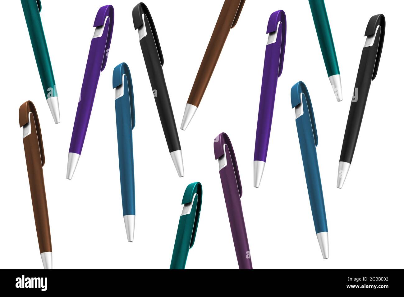 texture of multi-colored ballpoint pens on an isolated white background ...