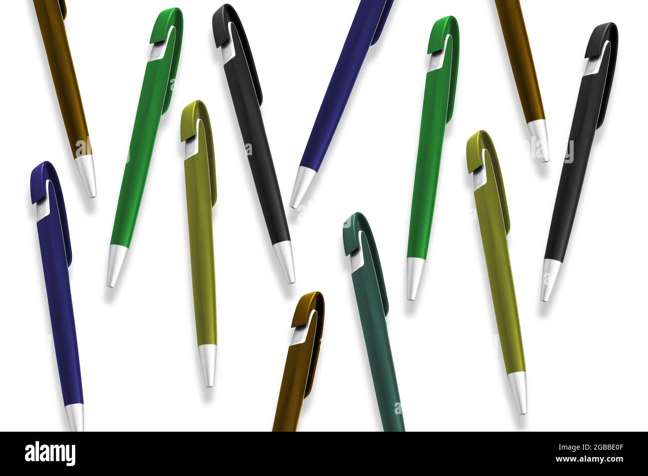 texture of multi-colored ballpoint pens on an isolated white background ...
