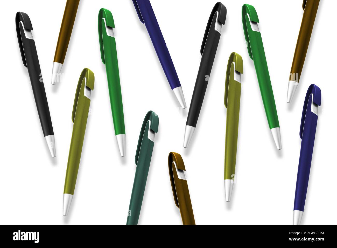 texture of multi-colored ballpoint pens on an isolated white background ...