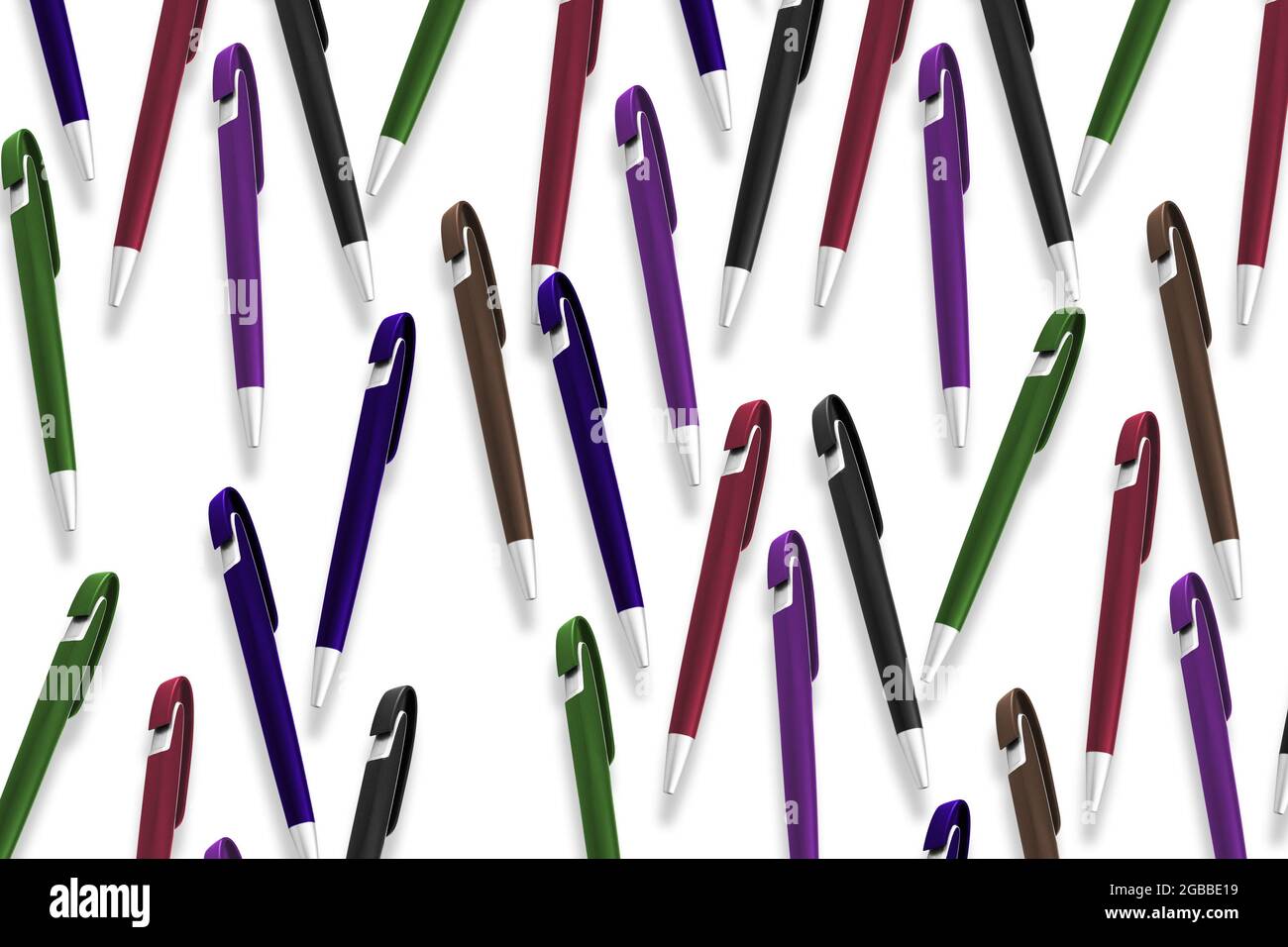 texture of multi-colored ballpoint pens on an isolated white background ...