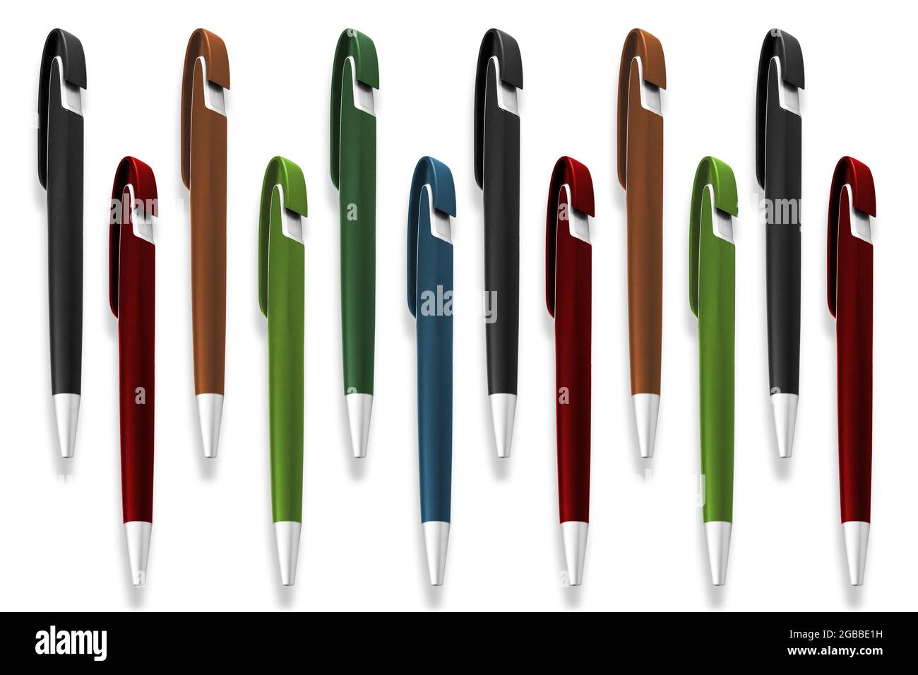 texture of multi-colored ballpoint pens on an isolated white background ...