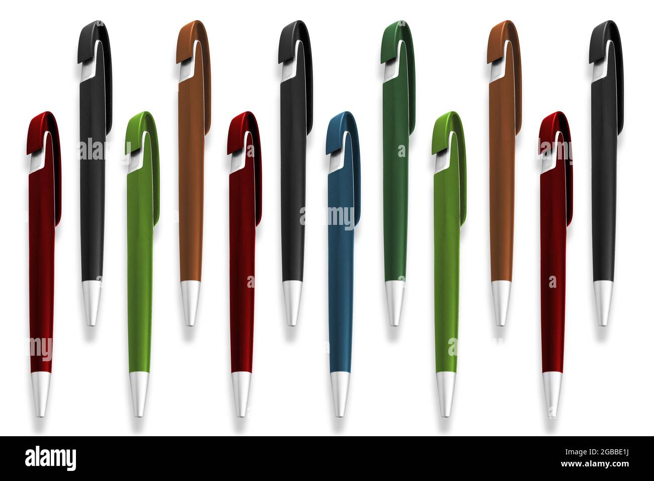 texture of multi-colored ballpoint pens on an isolated white background ...