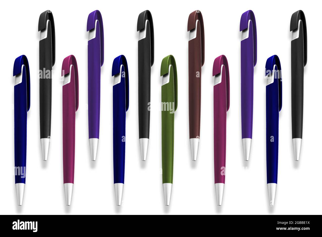 texture of multi-colored ballpoint pens on an isolated white background ...