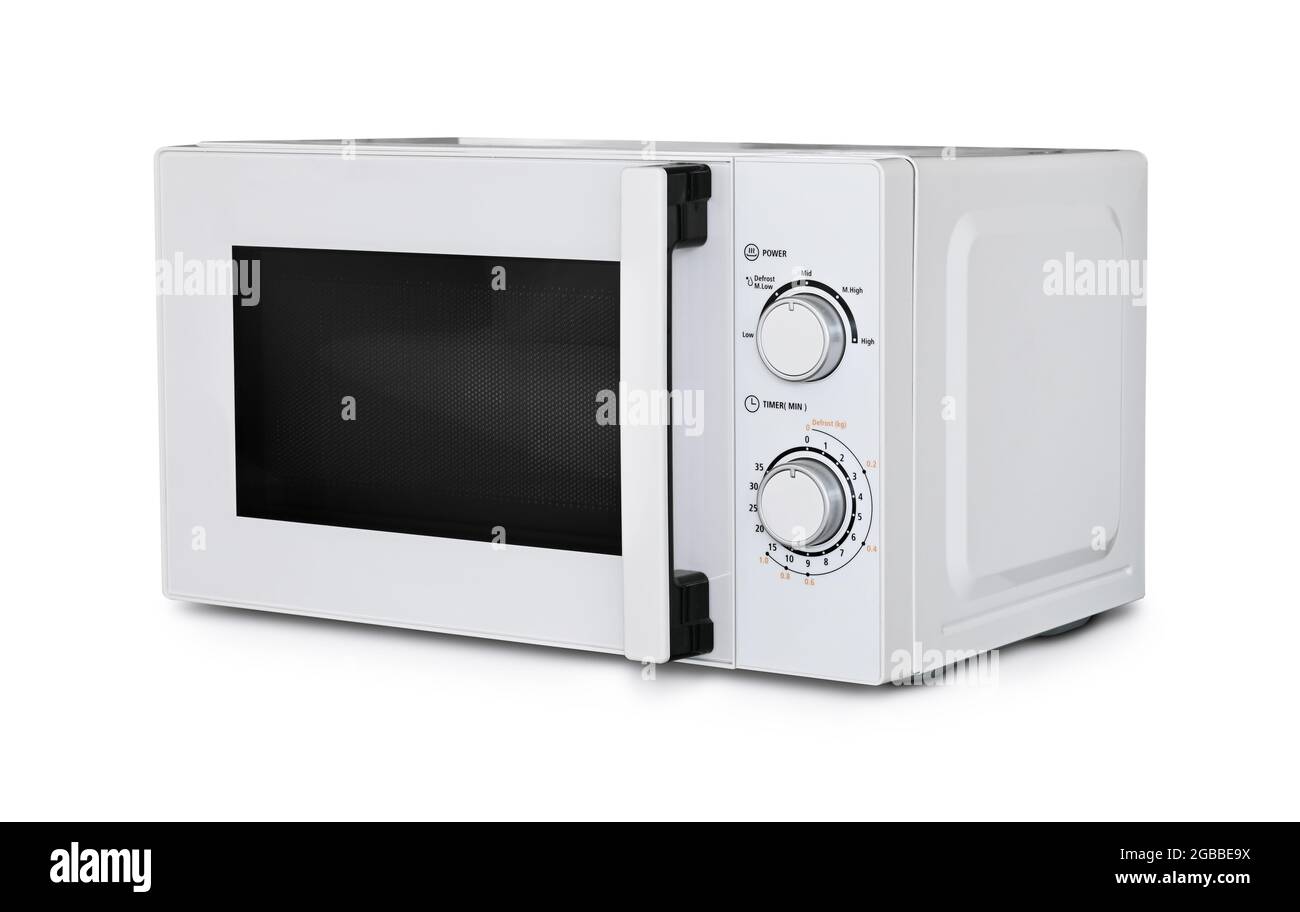 White closed microwave oven isolated on white Stock Photo