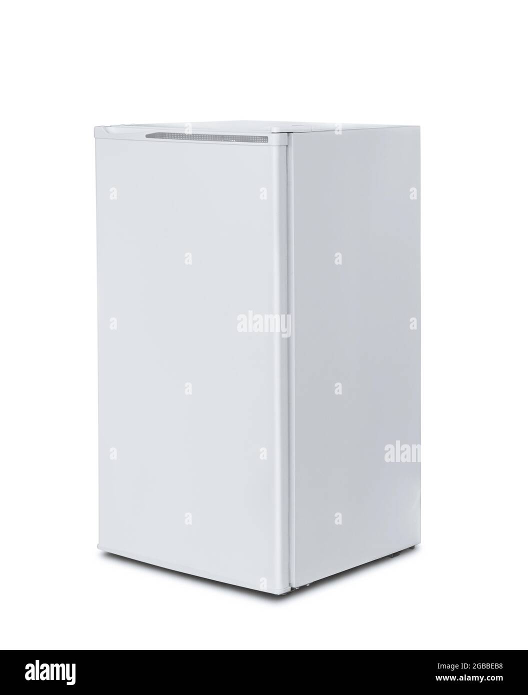 White single door upright refrigerator isolated on white Stock Photo