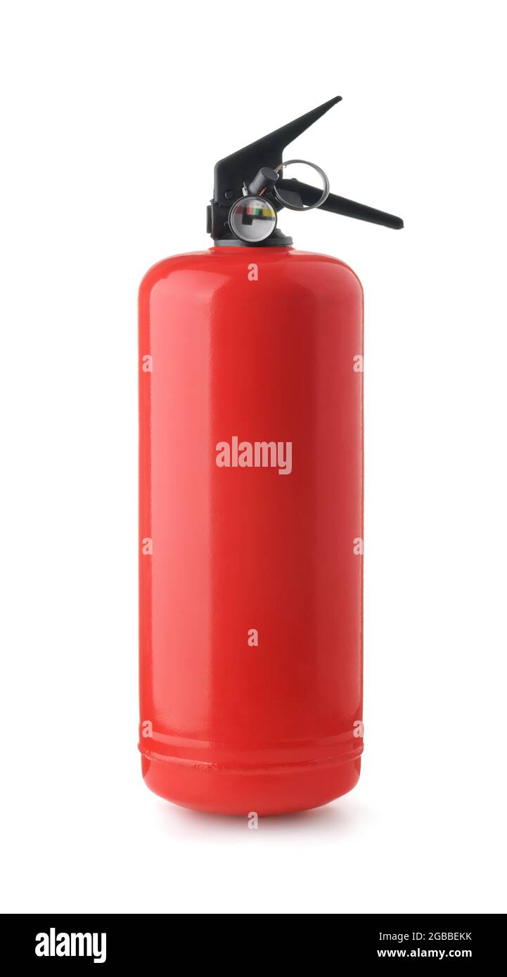 Side view of blank red fire extinguisher isolated on white Stock Photo