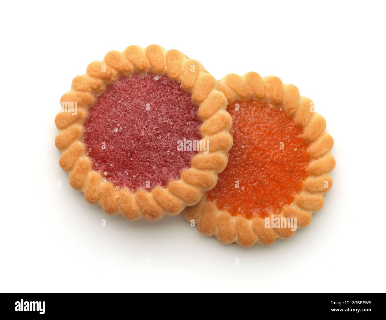 Top view of cookies with jam isolated on white Stock Photo