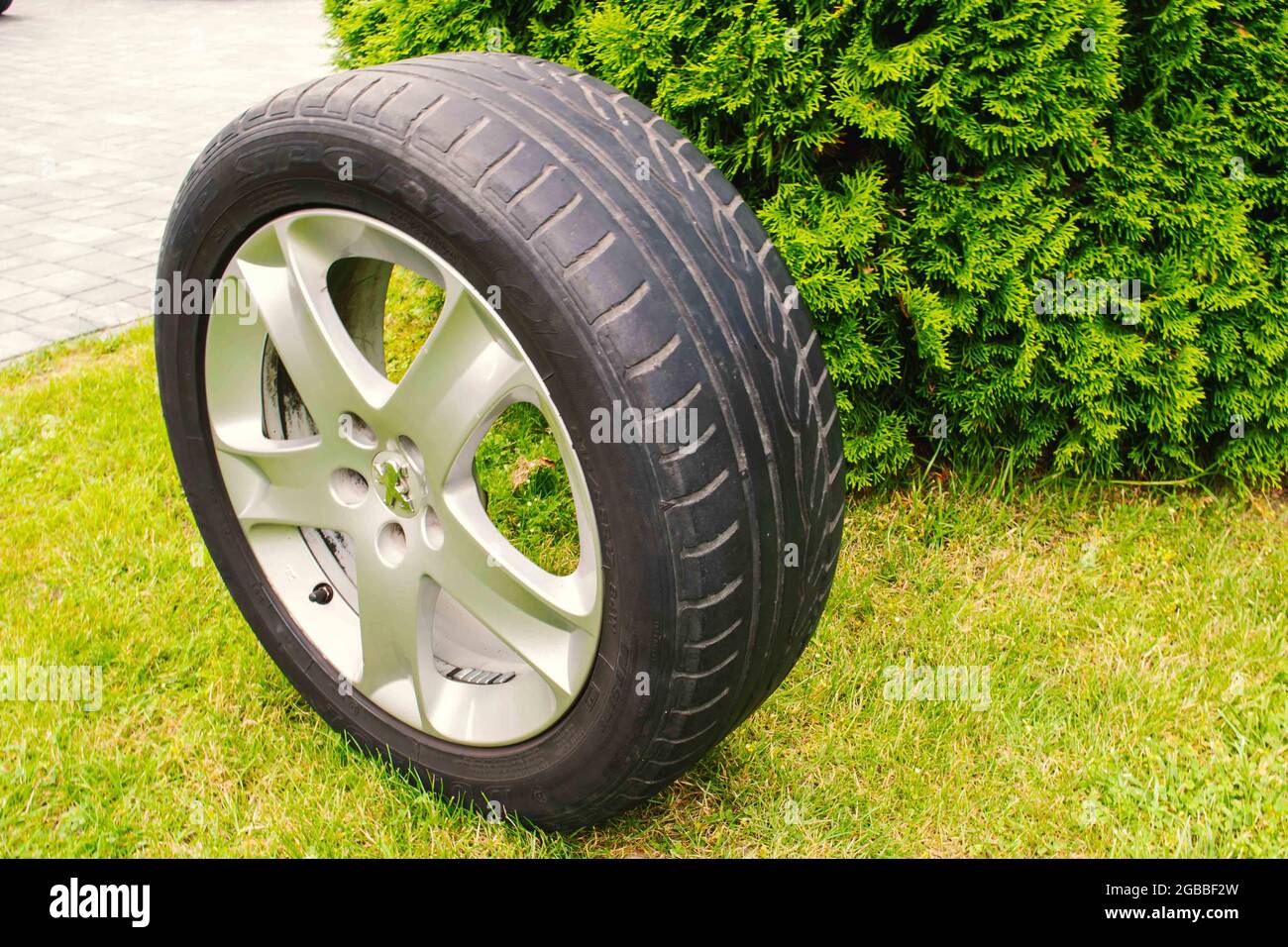 Car tire with aluminum rim Stock Photo Alamy