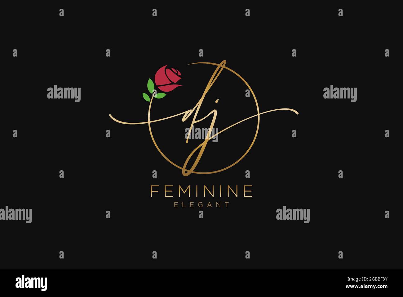 DJ Feminine logo beauty monogram and elegant logo design, handwriting logo of initial signature, wedding, fashion, floral and botanical with creative Stock Vector