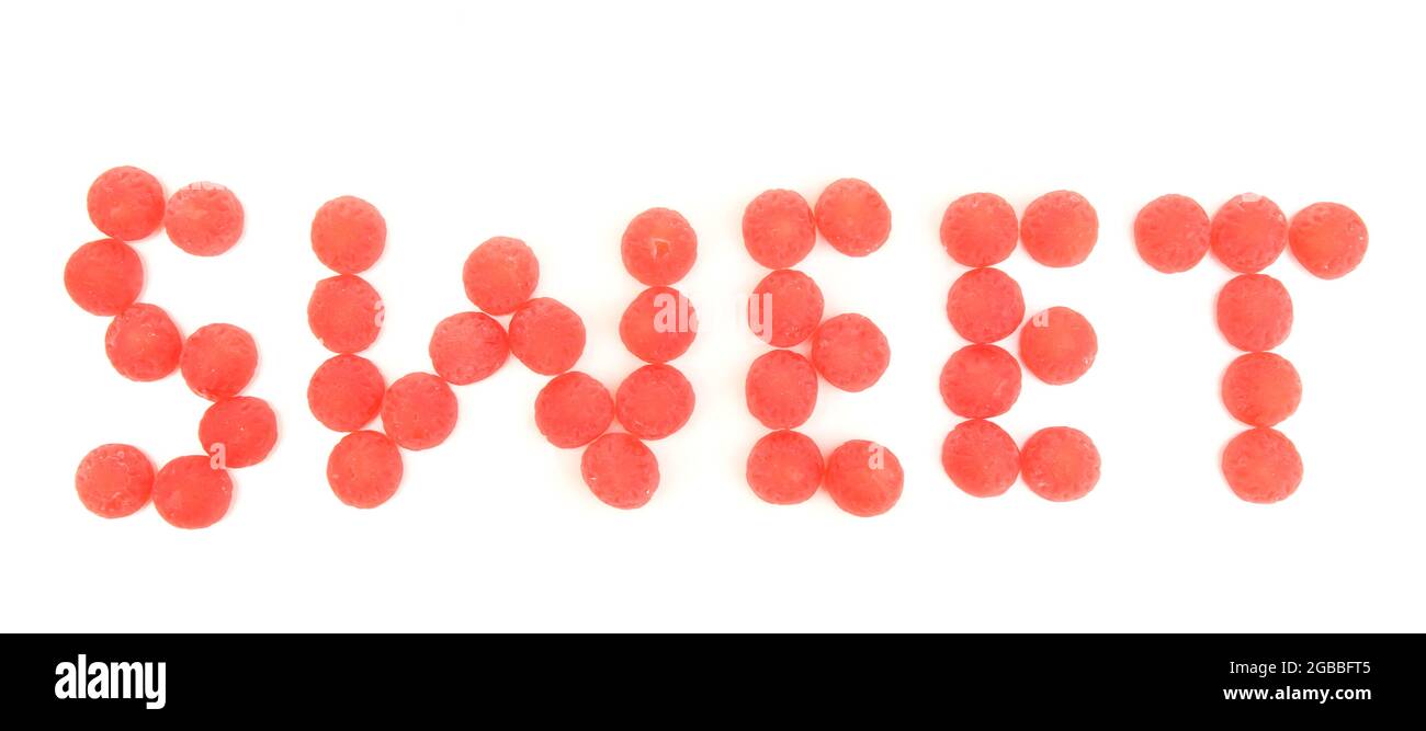 Word of sweets isolated on white Stock Photo Alamy