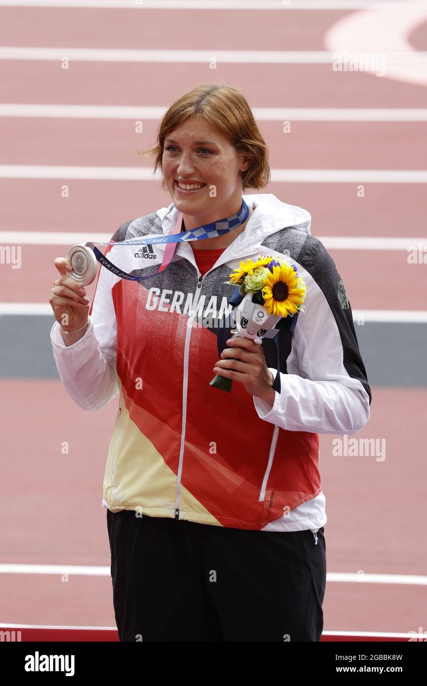 PUDENZ Kristin (GER) 2nd Silver Medal during the Olympic Games Tokyo 2020, Athletics Women's Discus Throw Medal Ceremony on August 3, 2021 at Tokyo Olympic Stadium in Tokyo, Japan - Photo Yuya Nagase / Photo Kishimoto / DPPI Stock Photo